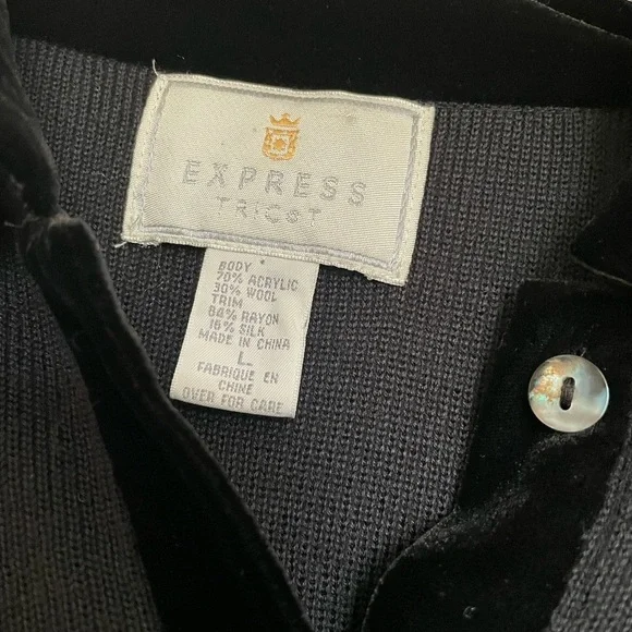 Express Tricot Vintage Black Wool blend Velour Long Sleeve Women’s Large - Picture 2 of 4